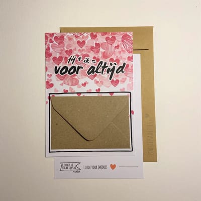 Geldkaart met mini Envelopje -> Liefde Valentijnsdag - No: 05 (Jij+ik=altijd-Hartjes regen) - LeuksteKaartjes.nl by xMar