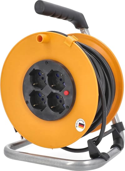 Kabelhaspel 25 m met 4 Italiaanse stopcontacten - 230V / 16A - Voedingskabel voor binnengebruik - IP20