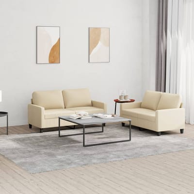 vidaXL - 2-delige - Loungeset - met - kussens - stof - crèmekleurig