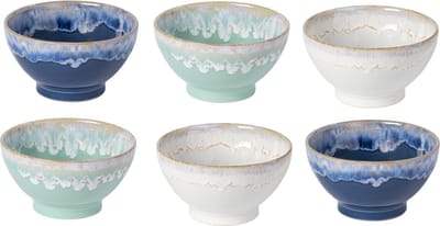 Costa Nova Grespresso kom set van 6 in aqua, blauw en wit Made in Portugal met de hand 15 cm