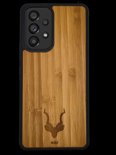 Kudu Samsung Galaxy A32 5g hoesje case - Houten backcover - Handgemaakt en afgewerkt met duurzaam TPU - Bamboe - Zwart