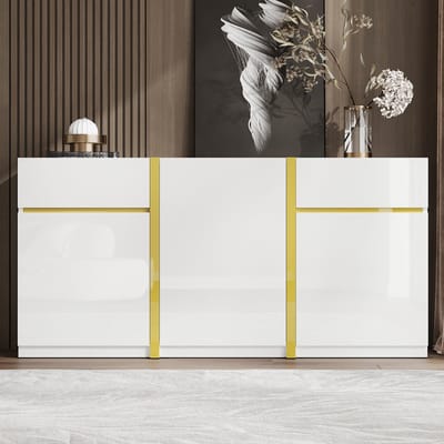 VVBV Ladekast Dressoir met 3 Deuren, Voor Hal/Entree - Voor Woonkamer, Opbergruimte, Deuren, Lades, Verstelbaar, Hoogglans