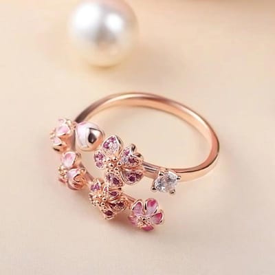 Ftcy Koperen Roze Emaille Perzikbloesem Met Kristal Ring Voor Vrouwen Geschikt Als Koppelringen - Eenvoudige En Fijne Sieraden Bruiloft Deel resizable beige