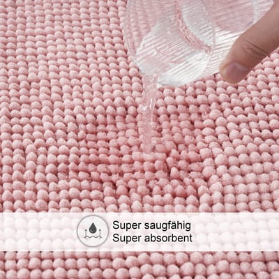 Badmat Anti-Slip av soft Chenille | Super absorberend en machinewasbaar | Te combineren als badmat set | Voor de badkamer, douche, bad of als WC mat | Roze - 40x60 cm