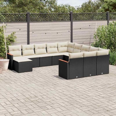 vidaXL - 12-delige - Loungeset - met - kussens - poly - rattan - zwart