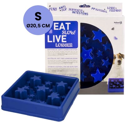 Eat Slow Live Longer Star Voerbak S – Ø 20.5 cm - Anti-schrok voerbak – Slow feeder voor honden – Anti-slip – Geschikt voor de kleine tot middelgrote hond - Blauw