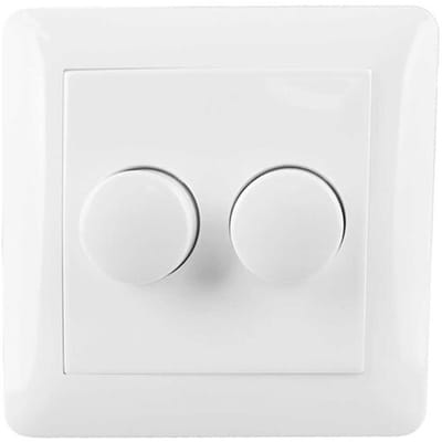 HOFTRONIC Dubbele dimmerknop incl. centraalplaat en raamwerk - Wit - Geschikt voor art. 843037 (dimmer niet inbegrepen)