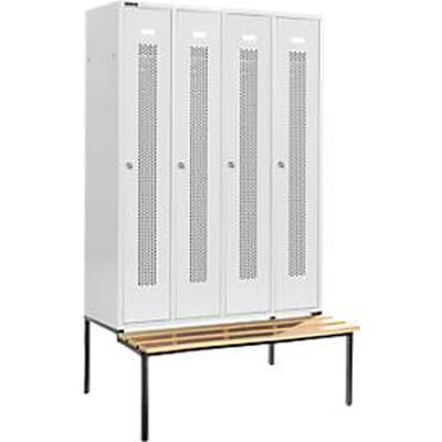 Schäfer Shop Select Kledinglocker, met zitbank, 4 compartimenten, 300 mm, cilinderslot, deur lichtgrijs