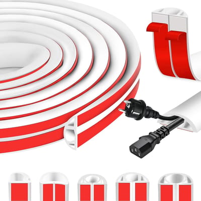 Witte zelfklevende kabelgoot voor wand- en vloermontage, D25mm x 2m, flexibele kabelbescherming en semi-circulaire kabelafdekking
