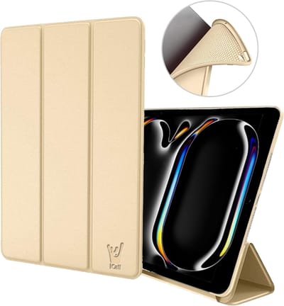 Hoes geschikt voor iPad Pro 11 inch 2024 – Smart Cover met Tri-Fold Stand – Schokbestendig – Auto Wake/Sleep – TPU Backcase – Goud
