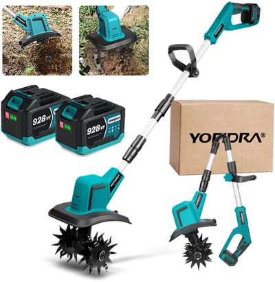 Yofidra Accu Grondfrees - Borstelloze Motorhak - 900 tpm - Elektrisch Tuinfrees - met 2x 6.0 Ah Accu's - Opklapbare - voor graven、 wieden、grondbewerking