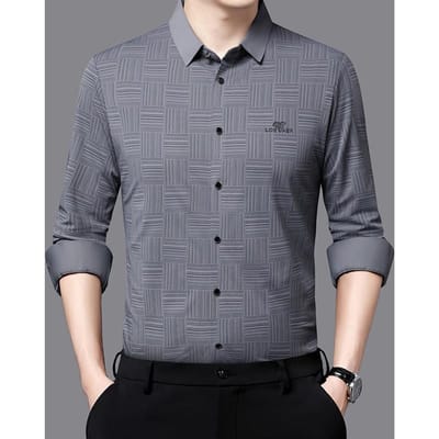Herfst Nieuw Heren Longsleeve Naadloos Revershemd Mode Casual Shirt 4XL gray