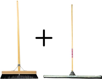 Synx Tools Paardenhaar 40cm + Vloertrekker 100cm met Steel 150cm - Kamerveger – Vloerreiniger – Moppen – Zachte binnenbezem met steel 150cm