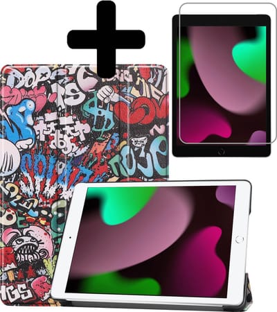 Hoes - Geschikt voor Apple iPad 9 (2021) - 10.2 inch - 9e Generatie - Met Screenprotector - Trifold Bookcase - Hard Cover - Hardcover Book Case - Tablet Hoesje - Graffity