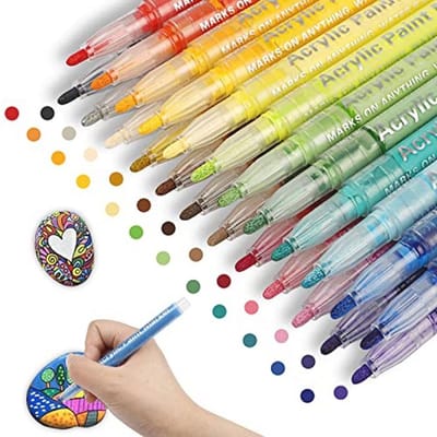 SnelShoppen - ABEIER Acrylstiften 24 Kleuren - Permanente Markers voor Steen, Glas, Hout en Keramiek - Kleurpotloden voor Scrapbooking en Creatieve Kn
