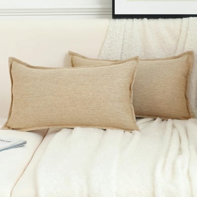 Set van 2 Linnen Kussenslopen 12x20 Inch Lichtbruin Decoratief Rechthoekig voor Woonkamer, Bank en Bohemian Interieurdecoratie