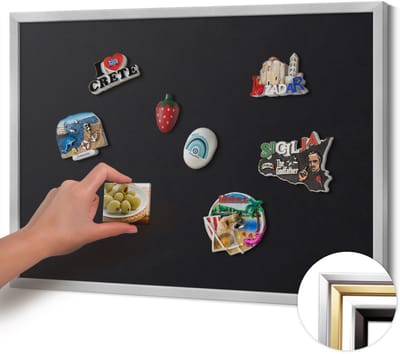Wallfluent - Zwart Magneetbord Met Effen Achtergrond - 70 cm x 50 cm - Magneetbord met Zilveren Frame - Zwarte kleur - Magneetbord voor Herinneringen - Magneetbord voor Foto's en Notities - Magnetisch Bord voor Magneten