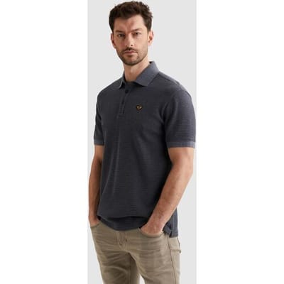PME legend blauwe heren polo   Rib kraag   Regular fit   Geen zakken   Streep patroon   Knoopsluiting   Duurzaam   Korte mouw Blauw M