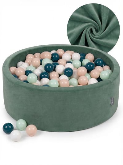 KiddyMoon Fluwelen Ballenbak rond 90x30cm 300 ballen - Ballenbad voor baby Speelgoed - Bosgroen