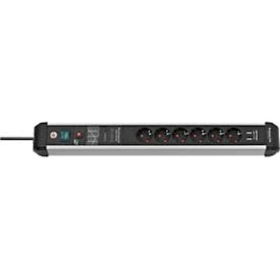 Brennenstuhl Premium-Protect-Line 6-voudige contactdoosstrip, 3 m kabel, 60.000A overspanningsbeveiliging, 2 USB-poorten, geanodiseerd aluminium, zwart/aluminiumzilver