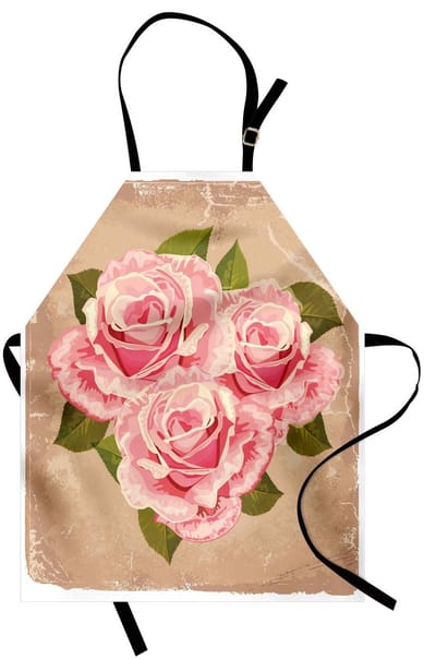 ABAKUHAUS Roze kookschort, roze bloemboeket, rozen-retrodesign-natuur-liefde-romantiek-thema, grunge-look, kleurrijk ontwerp, verstelbaar in hoogte, wasbaar, heldere digitale afdruk, lichtroze-groen-beige