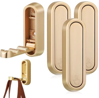 Wandhaken van Zinklegering - 4 Stuks Zwaar Belastbare Gouden Haken voor Muurbevestiging, Flip-down Haak voor Badkamer en Keuken