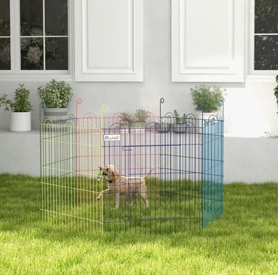 MEUNIQ Puppyren welpenuitloop Ø120 x 60 cm met 6 metalen panelen, deur en vergrendeling, modulair freilaufgehege voor binnen en buiten, bont