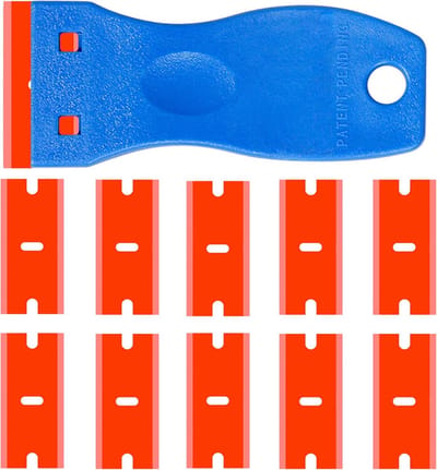 Multifunctionele enkelkops verwijderaar van kunststoflijm - autofolie reparatiegereedschap - reinigingsschep - voor het schrapen van glas, voorruiten en autostickers - 1 stuk - met 10 kunststof mesjes