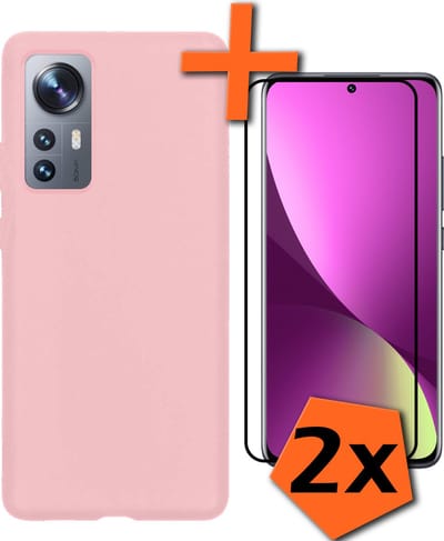 Hoes - Met 2x Screenprotector - Geschikt voor Xiaomi 12 - Sterk & Shockproof - Back Cover - Siliconen Case - Telefoon Hoes - Roze