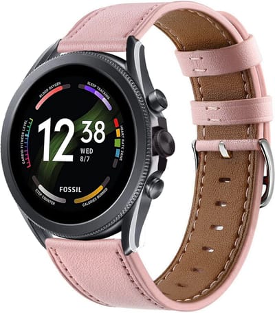 Strap-it Echt Leren Smartwatch Bandje – Geschikt voor Fossil Gen 6 44mm / Gen 5e 44mm / Gen 5 – Roze