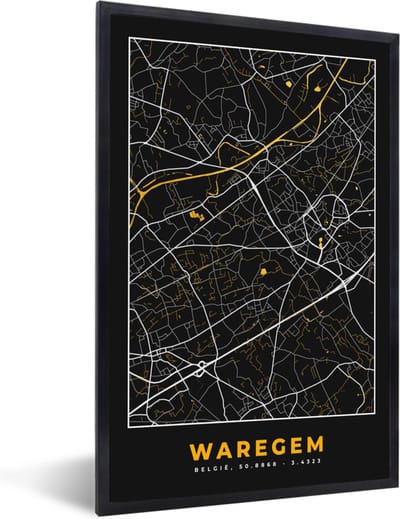 Fotolijst incl. Poster - Goud - Kaart - Plattegrond - Waregem - Stadskaart - 40x60 cm - Posterlijst