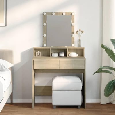 Kaptafel met spiegel - Make-up station - Cosmetica organiseren - Geïntegreerde LED verlichting - 80 x 41 x 144.5 cm