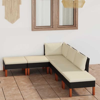 vidaXL - 6-delige - Loungeset - met - kussens - poly - rattan - zwart
