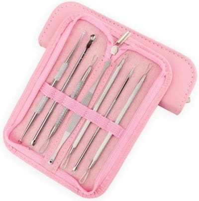 Acne en Puist Verwijderaar Set RVS   - Comedonenlepel - Comedonendrukker - Mee-Eter Verwijderen - Pimple Remover - Roze