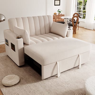 Wishdor - Slaapbank - Multifunctioneel - Verstelbare Rugleuning - Woonkamer - Katoen-Linnen - Beige - 136 x 162 x 84 cm