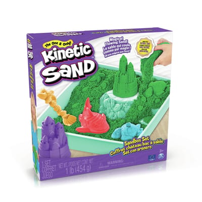 Kinetic Sand - Zandbak-set met 454 g groen origineel Kinetic Sand opbergzandbak 4 vormen en gereedschap - Sensorisch speelgoed