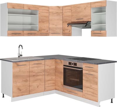 Vicco Hoekkeuken Fame-Line, Goudkleurig Eiken/Wit, 190 x 160 cm, WB Antraciet