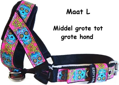 Hoofdhalster hond - Anti trek - Zwart - Gevoerd - Maat L - Skulls - Antitrek hoofdhalster hond - Hoofdhalster hond - Antitrek hond - Trainingshalsband