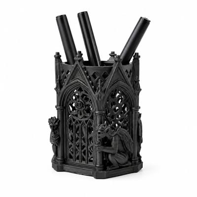 Markeerstifthouder in de vorm van een gotische kerk - Zwart PLA - 3D-geprint - Bureauopberger en decoratie