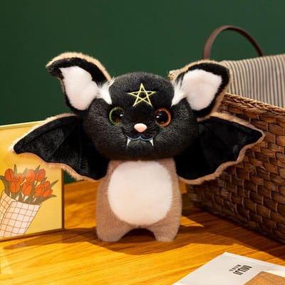 Donkere Serie Vampier Pluche Vleermuis Speelgoed Pentagram Maan Vleermuis Pop Gevuld Gotische Rock Stijl Tas Halloween Pluche Kinder Speelgoed Huis Decoratie Cadeaus 25cm black