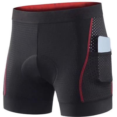 Shorts de vélo rembourrés pour hommes Haute élasticité Séchage rapide Respirant Rembourrage en silicone Shorts de cyclisme Noir avec ligne rouge Asie black