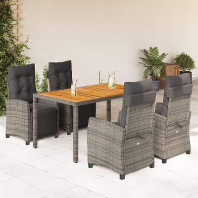 vidaXL - 5-delige - Tuinset - met - kussens - poly - rattan - grijs