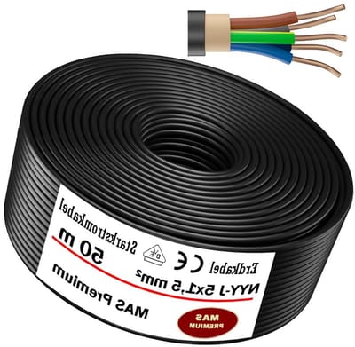 Aardingskabel NYY-J - Stroomkabel Elektriciteitskabel - Vaste Installatie Buitenshuis - Brandvertragend Vochtbestendig - 50 meter 5x15 mm² - Zwart