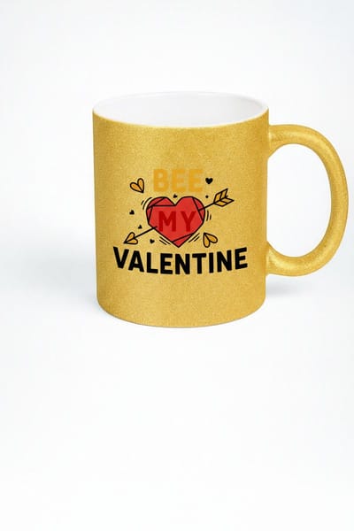 Gouden Glitter Mok 'Bee My Valentine' | Romantisch Valentijnsdag Cadeau