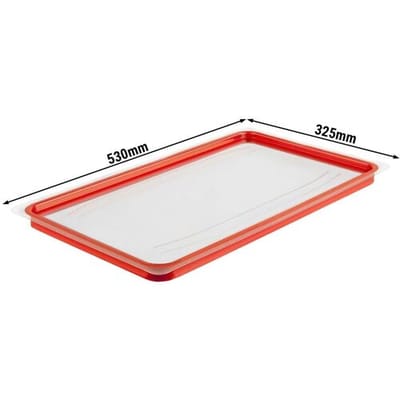 GGM Gastro (6 Stück) Polycarbonat-Deckel GN 1/1 - Transparent - Luftdicht (mit Silikondichtung) Transparant / Rood
