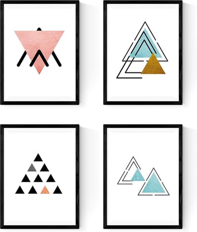 Geometrische Poster Set - Wanddecoratie Vellen - Woonkamer Inrichten - Noordse Stijl Driehoeken - A4 4 Vellen - Blauw Pastel