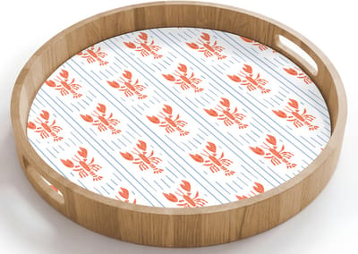 Dienblad rond 40x40 cm - Schootdienblad hout - Meer – Hummer – Orange – Blau - Borrelplank rechthoek - Plateau houten dienbladen
