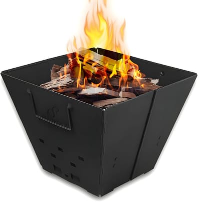 Ploutos® Vuurkorf Voor Buiten - Vuurschaal met Vonkenscherm - Compacte Vuurkorf voor Tuin en Terras - Zwart - 33cm x 34cm x 29cm
