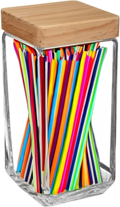 5Five voedsel/spullen voorraadpot - Glas met houten deksel - 2000 ml - Met luchtdichte sluiting