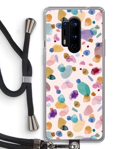 Case Company® - Hoesje met koord geschikt voor OnePlus 8 Pro hoesje met Koord - Terrazzo Memphis - Telefoonhoesje met Zwart Koord - Bescherming aan alle Kanten en Over de Schermrand